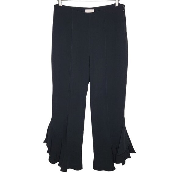 Cinq a Sept Size 8 Black Charlie‎ Ruffle Women's Pants Side Zip - Picture 1 of 7